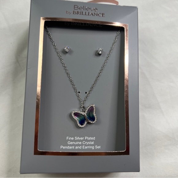 believe Jewelry - NIB Believe Brilliance Fine Silver Plated Genuine Crystal Pendant & Earring Set